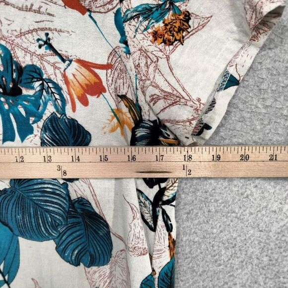 Yuguoguo Tshirt Mini Dress Womens Sz L Tan Teal Leaf Floral Print Short Sleeve - Picture 5 of 12